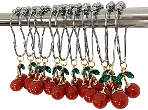 12Pcs Cherry Shower Curtain Hooks Rings, Fruit Themed Bathroom Decor - Image 6