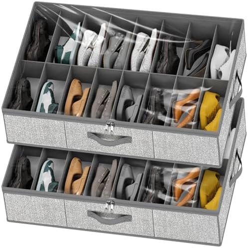 homyfort 32 Pairs Shoe Organizer Under Bed, Underbed Shoe Storage Boxes Bins by homyfort