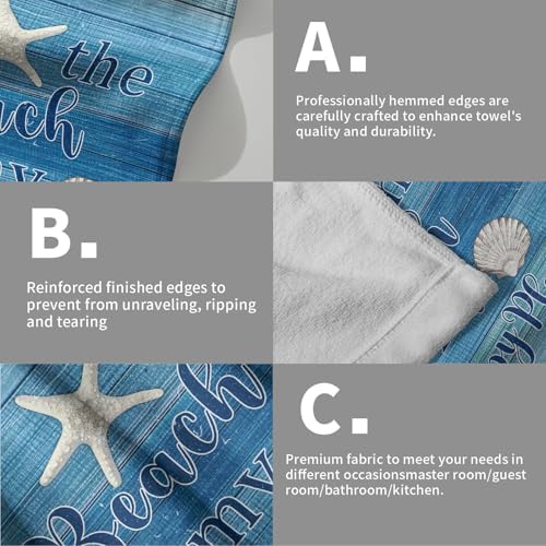 Coastal Beach Hand Towel Set of 2, Nautical Themen Starfish Seashell Decorative - Image 5