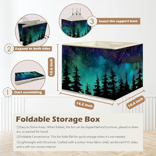 Starry Night Forest Storage Box Bins, Galaxy Star Sky Pine Tree Woods - Image 3