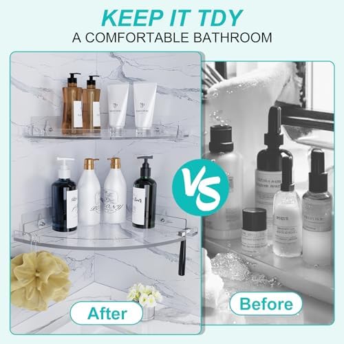 Acrylic Corner Shower Shelves, Adhesive Shower Caddy Organizer - Image 5