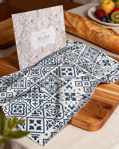 Miss Adola 370GSM Cotton Waffle Kitchen Towels, Block Print - Image 6