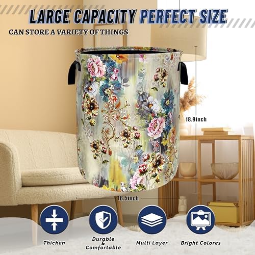 Beautiful Floral Laundry Basket Oxford Cloth Hamper 18.9"x16.5" - Image 3