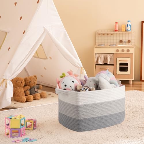 OIAHOMY 30L Storage Basket Large Blanket Basket Living Room Gray 3-Pack - Image 2