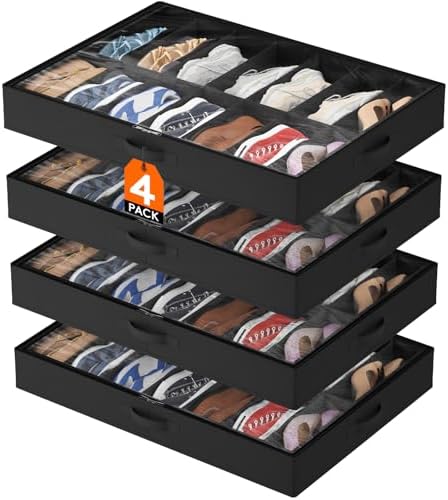 Lifewit Under Bed Shoe Storage Organizer 4 Pack, 4.3 Inches Tall Low Profile by Lifewit