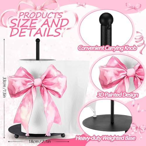 MorningRo Pink Bow Paper Towel Holder Pink Countertop Kitchen Decor and - Image 3