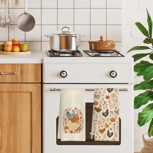 Fall Farmhouse ChickenKitchen Towels 16x24 Inch Set of 2 - Image 3
