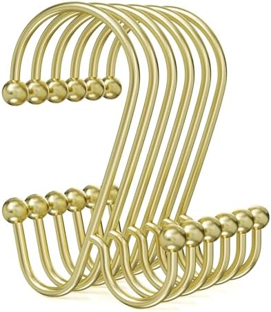 Bathway Shower Curtain Hooks Rings Gold, Double Shower Hooks by Bathway
