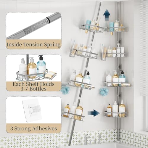Consumest Shower Caddy Tension Pole, Shower Caddy Corner, 4 Tier - Image 5