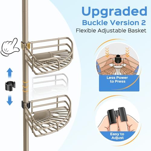 HAMITOR Corner Shower Caddy Tension Pole, 4-Tier Adjustable No-Drill Shelf - Image 6