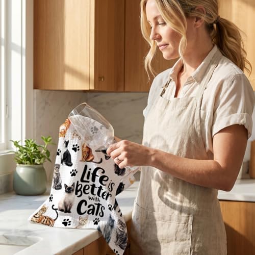 Jztco Cute Cat Kitchen Towels, Floral Cats Gifts Reusable Hand Towels - Image 6
