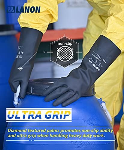 LANON 2 Pair Rubber Chemical Resistant Gloves, Reusable Heavy-duty Safety Work - Image 3