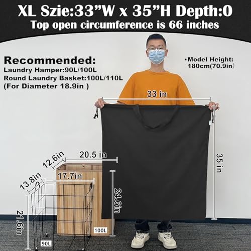 Canvas Laundry Bag 33"Wx 35"H, Extra Large Heavy Duty Hamper Liner, XL Black - Image 4