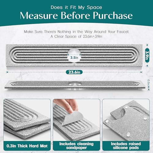 Eormoe Stone Kitchen Sink Faucet Mat, Premium Upgraded Food Grade Diatomite - Image 6