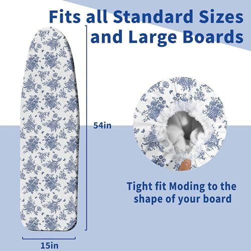 Ironing Board Cover and Pad, Thick Scorch Resistant Padding Blue Flowers Print - Image 4