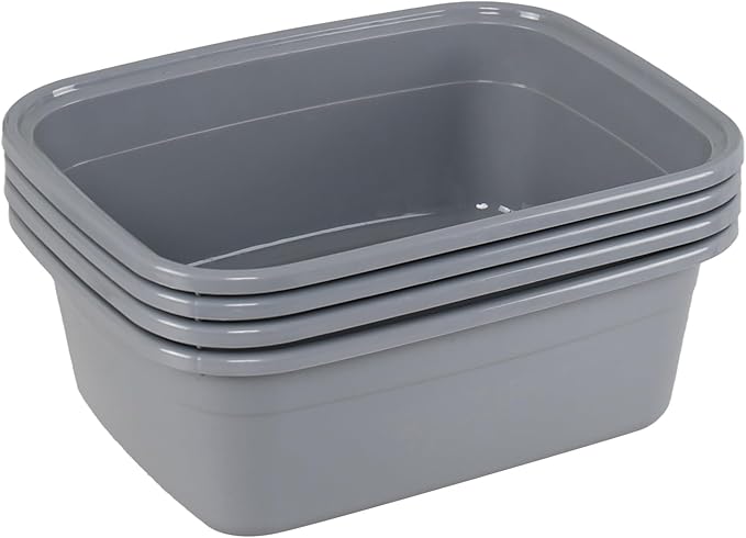 12 Quarts Plastic Dish Pan, 4-Pack Rectangular Wash Basin Tubs, Grey
