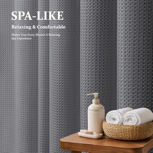 Dynamene Extra Long Waffle Shower Curtain 256 GSM Fabric 72x96 Grey/Gray - Image 3