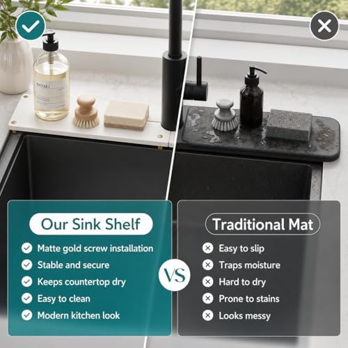 2PCS Stone Faucet Mat for Kitchen Sink, Water Absorbing Sink Tray Organizer for - Image 7