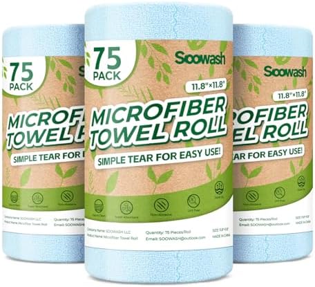 Microfiber Cleaning Cloths Roll 225 Pack 12x12 Inch Lint Free by SOOWASH