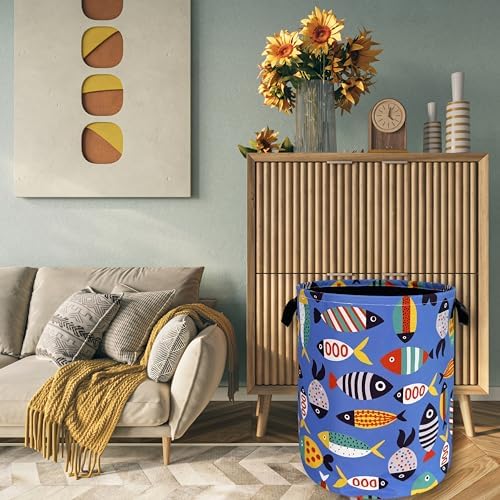 Colorful Fish Laundry Basket Oxford Cloth Foldable Hamper 18.9x16.5 Inch - Image 7