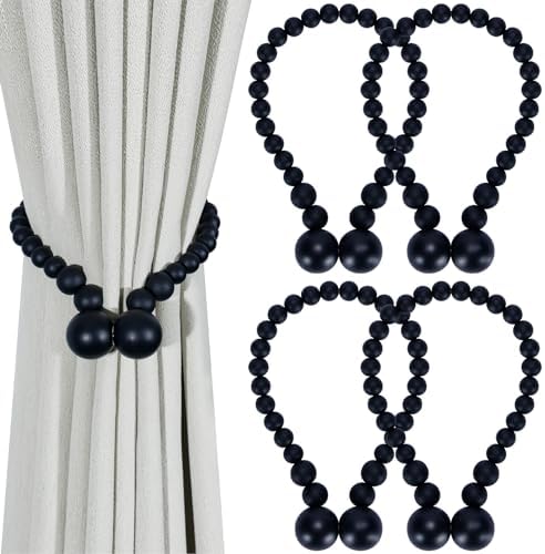 KLOGTSIND Magnetic Curtain Tiebacks, 4 Pack Wood Bead Curtain Holdbacks by KLOGTSINDDirect