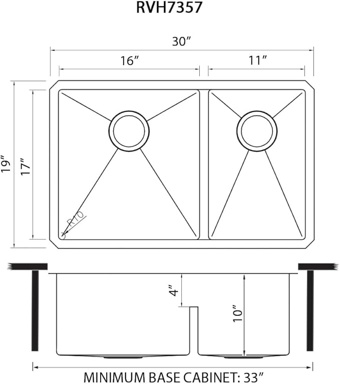 Ruvati 30-inch Low-Divide Rounded Corners Undermount Kitchen Sink - 60/40 Double Bowl Kitchen Sinks - 16 Gauge Stainless Steel Kitchen sink with Brushed Finish hides scratches - RVH7357