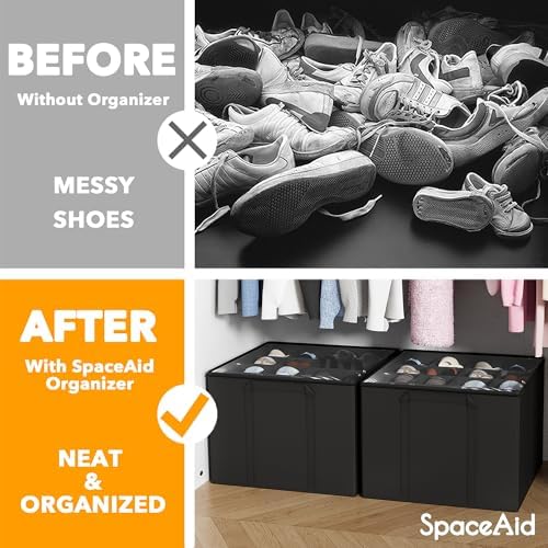 SpaceAid Shoe Organizer for Closet, 2 Pack Foldable Shoe Storage Containers - Image 2