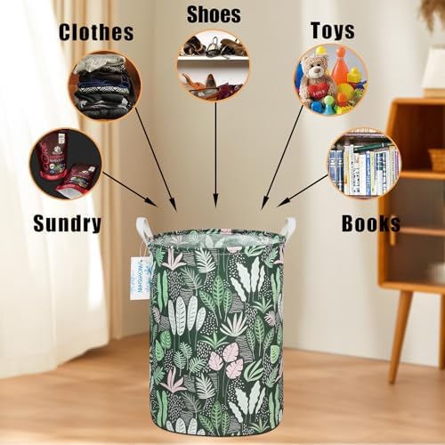 Round Laundry Basket Collapsible Storage Hamper Organizer Full Leaf - Image 4
