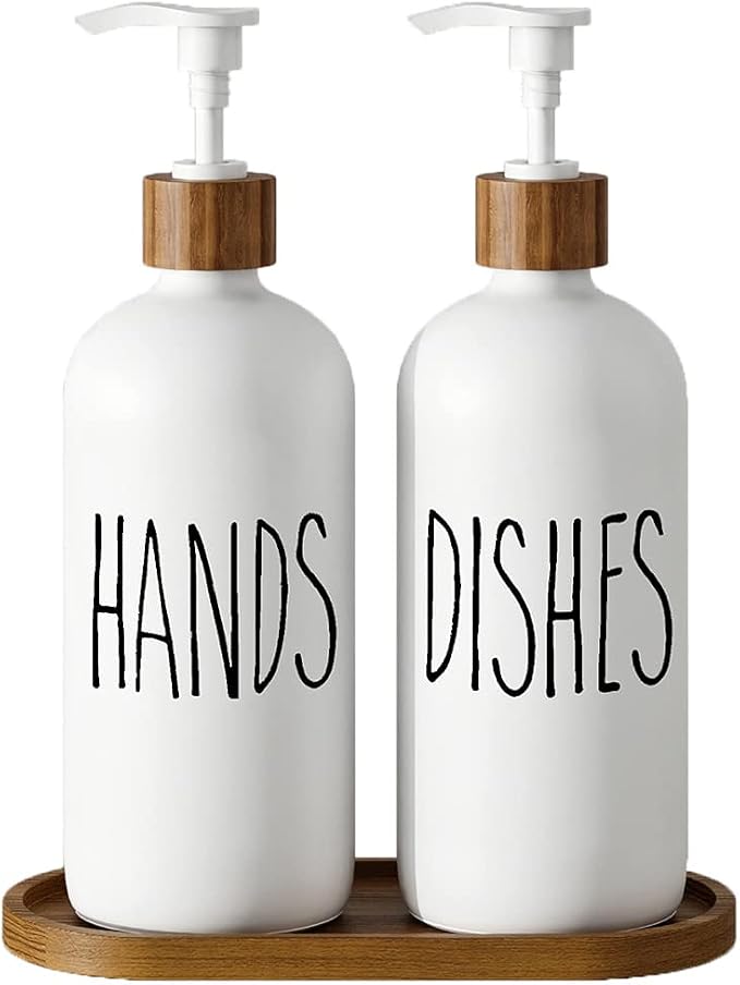 Dish Soap Dispenser for Kitchen, Glass Hand Soap Dispenser, Modern Farmhouse by Aeakey