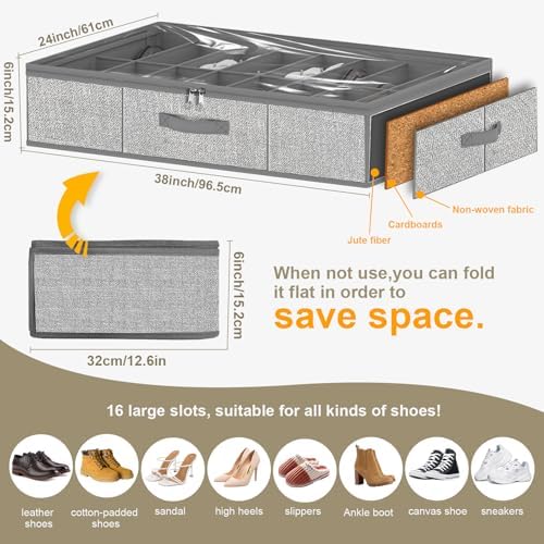 homyfort 32 Pairs Shoe Organizer Under Bed, Underbed Shoe Storage Boxes Bins - Image 2