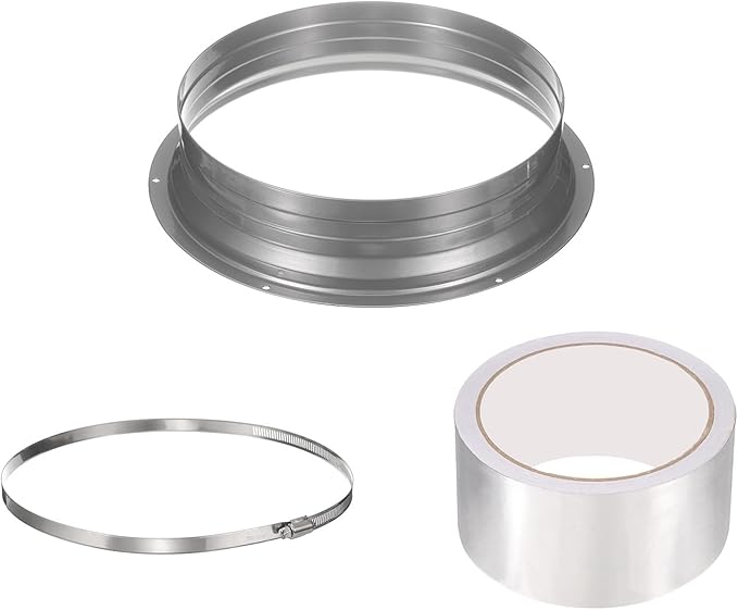 PATIKIL 10 Inch Duct Connector Flange, Galvanized Iron Straight Pipe Flange Interface Air Duct Connector with Clamp for Air Heating Cooling Ventilation HVAC System, Silver