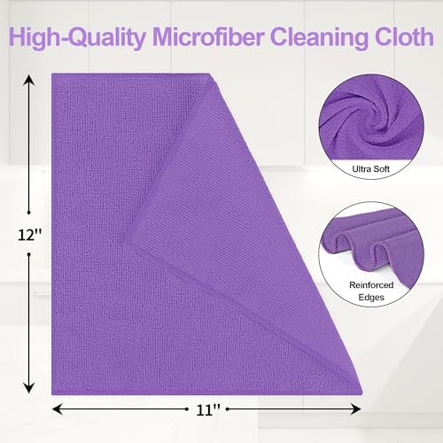 Microfiber Cleaning Cloth, 12 Pack Purple Cleaning Rags, Reusable Microfiber - Image 2