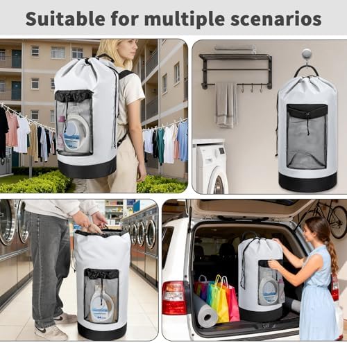 150L Laundry Bag Backpack with 3 Sizes Mesh Wash Bags and Shoulder Straps - Image 7