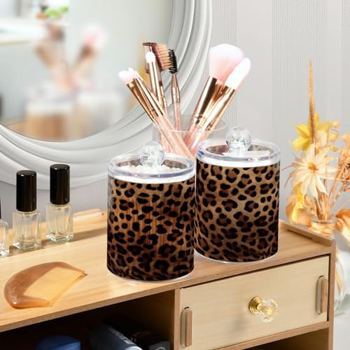 4 Pack Apothecary Jars Bathroom Leopard Print Qtip Holder Dispenser Clear - Image 6