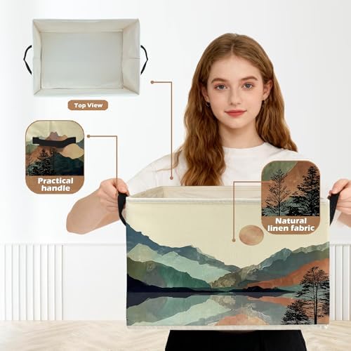 Boho Sun Mountain Forest Storage Box Bins, Mid Century Modern Abstract Boho - Image 2