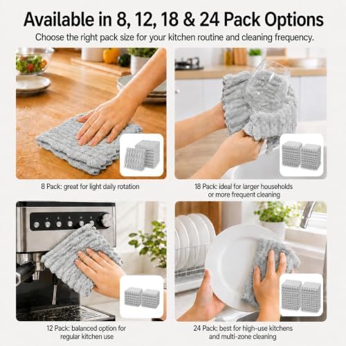 kimteny Microfiber Dish Cloths for Washing Dishes 24 Pack, Light Grey - Image 7