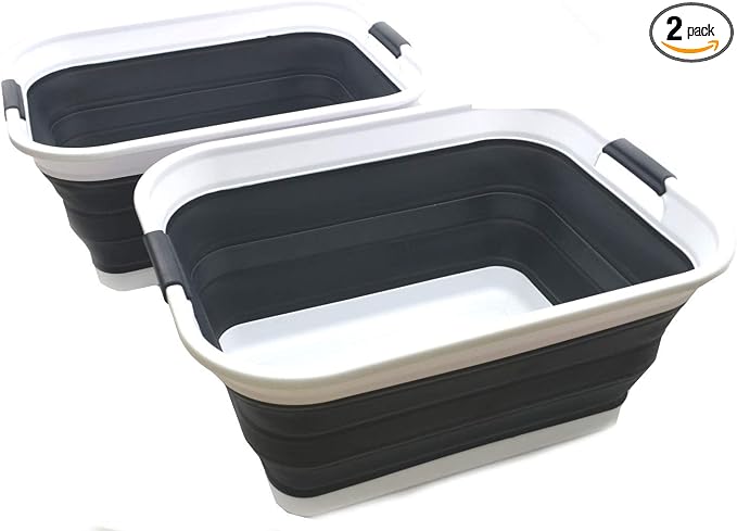 SAMMART 42L Set of 2 Collapsible Plastic Laundry Basket-Foldable Pop Up Storage by SAMMART