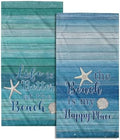 Coastal Beach Hand Towel Set of 2, Nautical Themen Starfish Seashell Decorative by Granbey