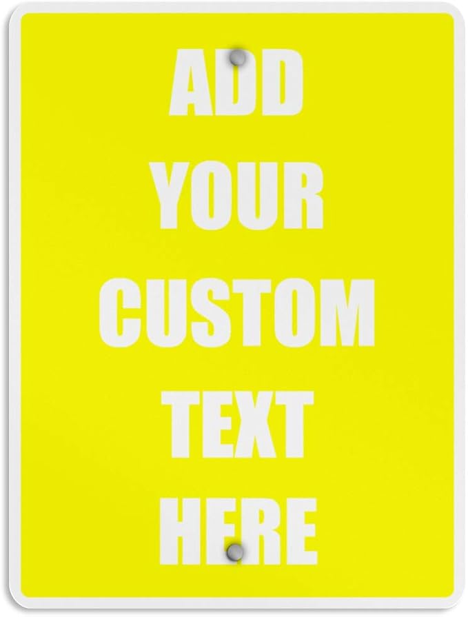 Aluminum Weatherproof Metal Sign Multiple Sizes Custom Personalized Text Here Yellow White Caution Vertical Street 18x24Inches