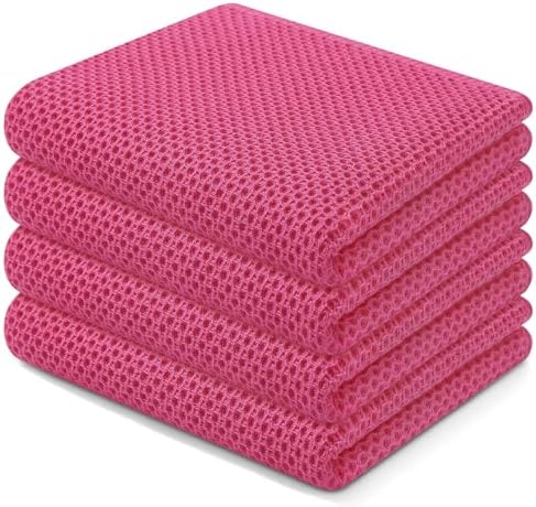 Homaxy 100% Cotton Waffle Weave Kitchen Dish Towels 4-Pack, Hot Pink by Homaxy