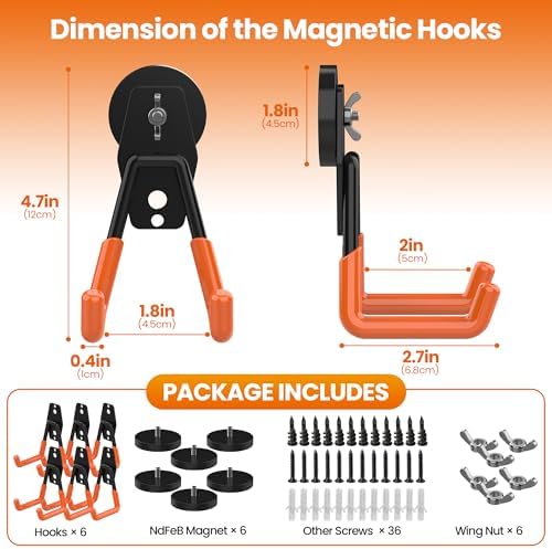 6 Pack Large Magnetic Hooks Heavy Duty Extra Strong Magnetic Garage Hooks Big - Image 2