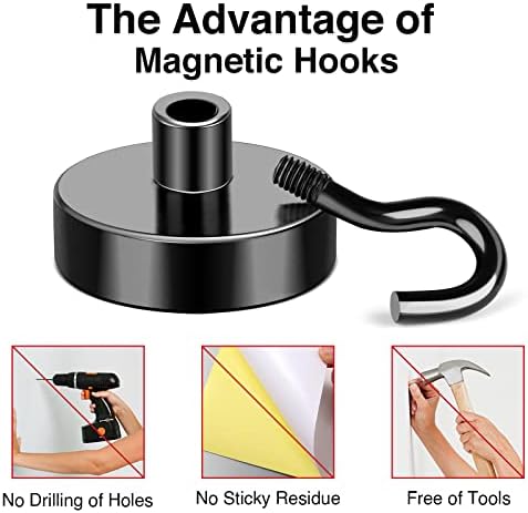 MIKEDE Magnetic Hooks, 30Lbs+ Neodymium Black Magnet Hook - Image 5