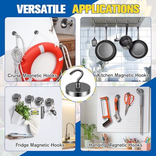 Grtard 8 Pcs Black Magnetic Hooks Heavy Duty, 120 LBS Strong Magnet Hooks - Image 4