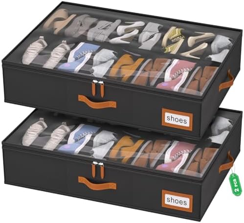 homyfort Shoe Organizer Under Bed, Fits 32 Pairs, Under bed Shoe Storage Boxes by homyfort