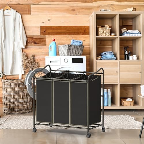 Simple Houseware Heavy Duty 3-Bag Laundry Sorter Rolling Cart - Image 5