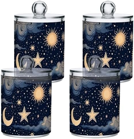 4 Pack Apothecary Jars Bathroom Stars and Moon Qtip Holder Dispenser Clear - Image 2