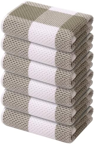 Mordimy Cotton Waffle Kitchen Towels, 6 Pack, Khaki & White by Mordimy