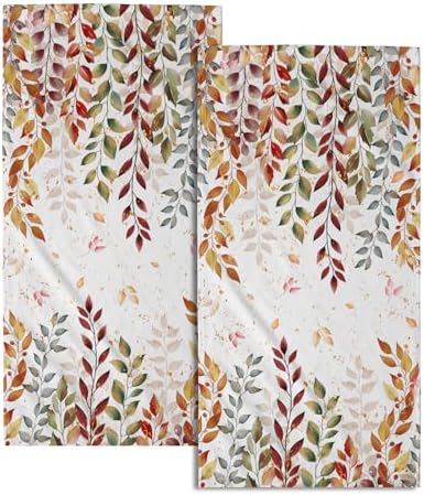 Fall Colorful Leaves Kitchen Tea Dish Towels 2 Pack Watercolor Eucalyptus Leaf by Granbey