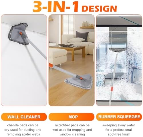 RONSUNG Wall Cleaner Mop, 82-Inch Handle, Baseboard Cleaner Tool, 4 Pads - Image 2