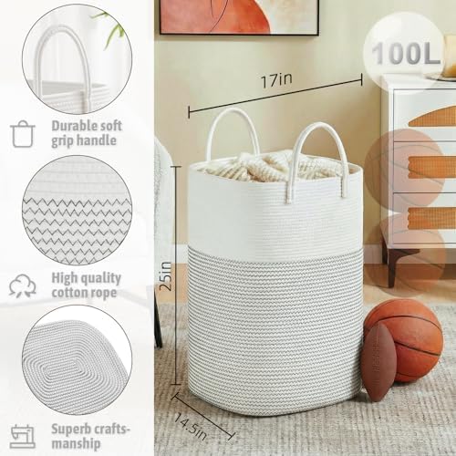 Laundry Basket, Woven Cotton Rope Laundry Hamper, Versatile Storage - Image 2